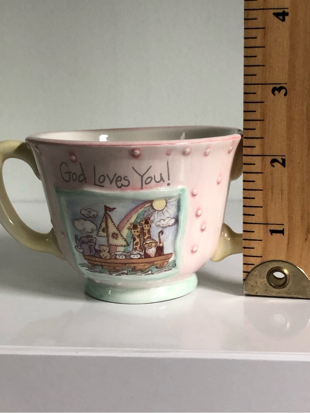 Vintage Y2K God Loves You Noah’s Ark Pastel Two-Handled Decorative Cup - Picture 9 of 12